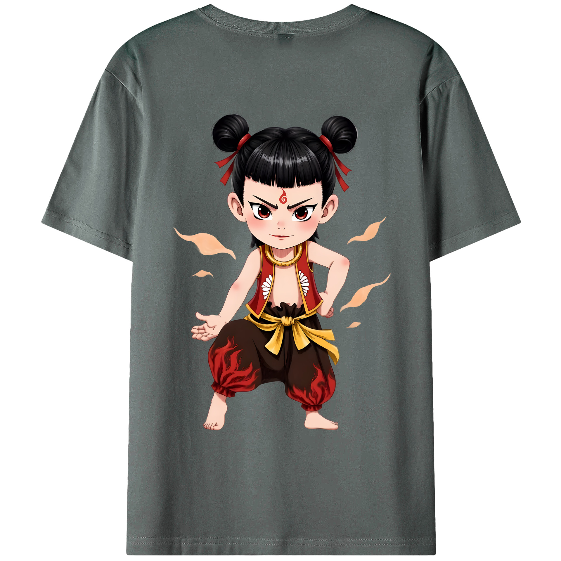 （画像用） Ne Zha 2 ナタ 魔童の大暴れ 綿100％ メンズ半袖Tシャツ（バックプリント） 通気性